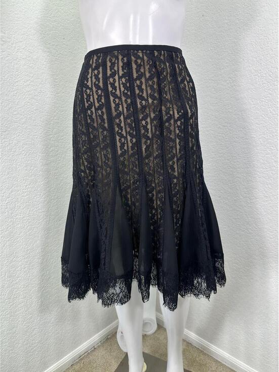 Dresses & Skirts - Sz 8P Ann Taylor Loft Black Lace Overlay Nude Flounced Hem Whimsigoth Dark